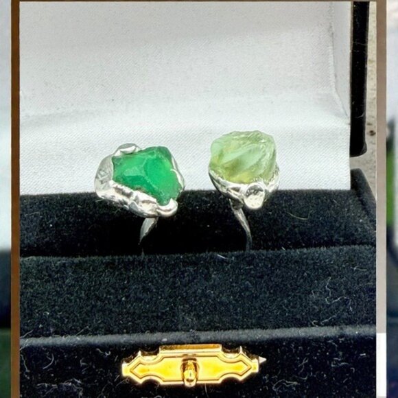 Sea Glass Balance Ring With Upcycled Silver Spoon Band Artisan Crafted Adjust. - Picture 6 of 14